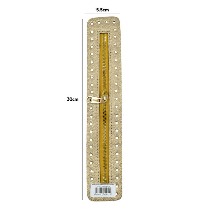 GORA,DERİ FERMUARLI ÇANTA KAPAĞI KALIN 5,5X30CM ALTIN,ÇANTA MALZEMELERİ - 1