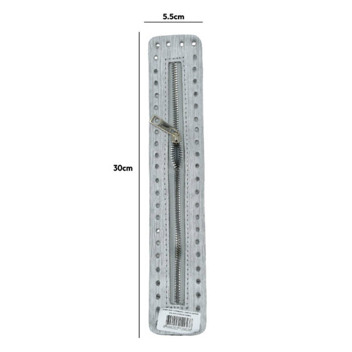 GORA,DERİ FERMUARLI ÇANTA KAPAĞI KALIN 5,5X30CM GÜMÜŞ,ÇANTA MALZEMELERİ - 1