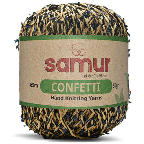 SAMUR,CONFETTİ 03 BEJ.SİYAH,EL ÖRGÜ İPLİKLERİ 