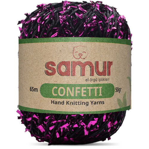 SAMUR,CONFETTİ 06 SİYAH.PEMBE,EL ÖRGÜ İPLİKLERİ - 1