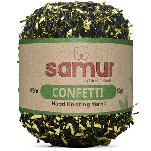 SAMUR,CONFETTİ 07 SİYAH.SARI,EL ÖRGÜ İPLİKLERİ 