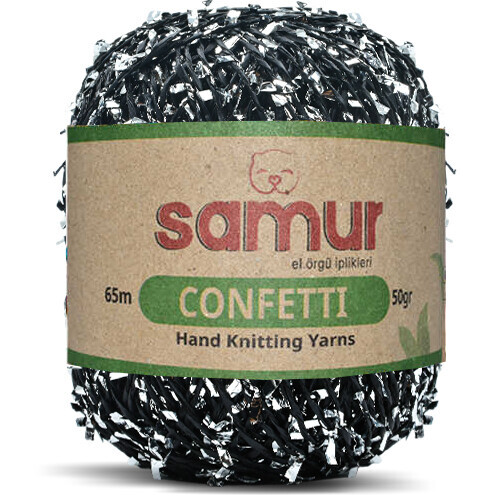 SAMUR,CONFETTİ 08 BEYAZ.SİYAH,EL ÖRGÜ İPLİKLERİ 