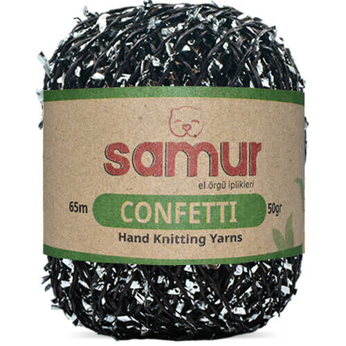 SAMUR,CONFETTİ 13 SİYAH.GÜMÜŞ,EL ÖRGÜ İPLİKLERİ - 1