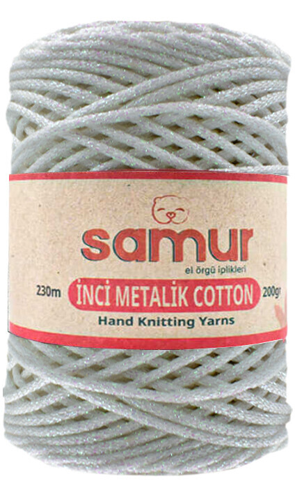 SAMUR,METALİC COTTON L107 BEYAZ,EL ÖRGÜ İPLİKLERİ 