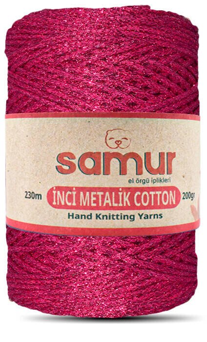 SAMUR,METALİC COTTON L115 PEMBE,EL ÖRGÜ İPLİKLERİ - 1