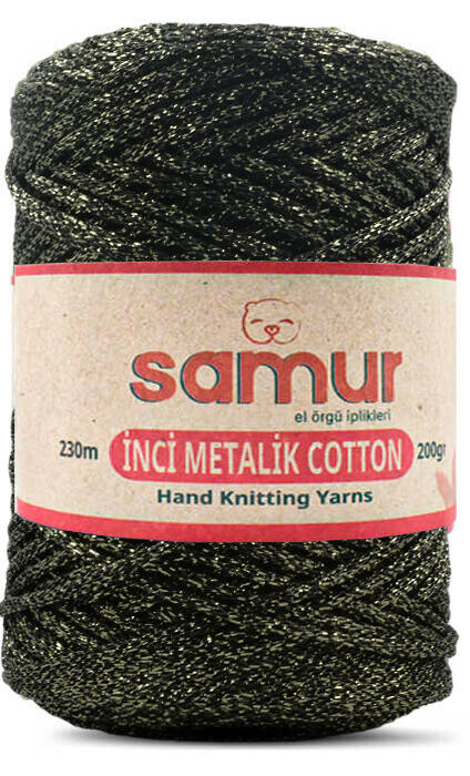 SAMUR,METALİC COTTON L116 SARI.SİYAH,EL ÖRGÜ İPLİKLERİ - 1