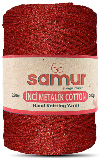 SAMUR,METALİC COTTON L120 KIRMIZI,EL ÖRGÜ İPLİKLERİ 