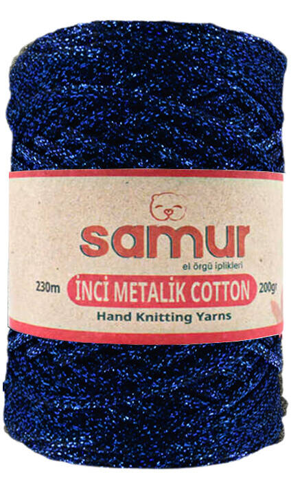 SAMUR,METALİC COTTON L122 SAKS MAVİ,EL ÖRGÜ İPLİKLERİ - 1