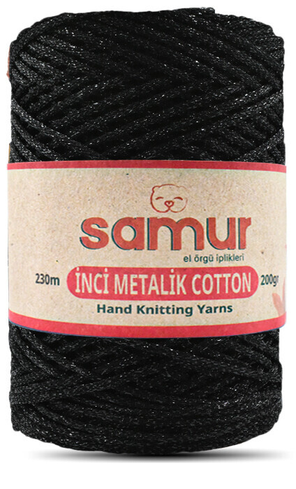 SAMUR,METALİC COTTON L123 SİYAH,EL ÖRGÜ İPLİKLERİ 