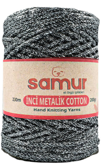 SAMUR,METALİC COTTON L124 KOYU GRİ,EL ÖRGÜ İPLİKLERİ - 1