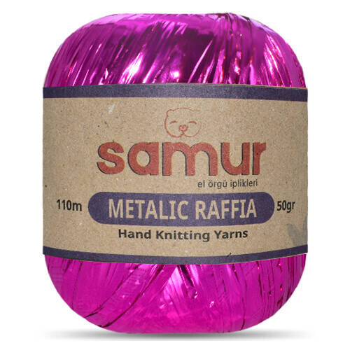 SAMUR,METALİK RAFFİA 111 PEMBE,EL ÖRGÜ İPLİKLERİ - 1