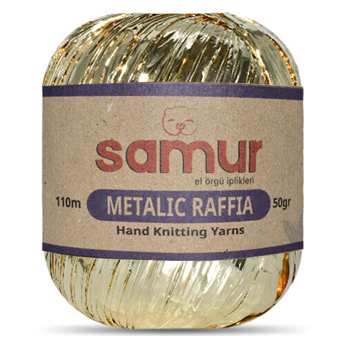 SAMUR,METALİK RAFFİA 114 SARI,EL ÖRGÜ İPLİKLERİ 