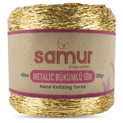 SAMUR,METALİK SİM 220 SARI,EL ÖRGÜ İPLİKLERİ - 1